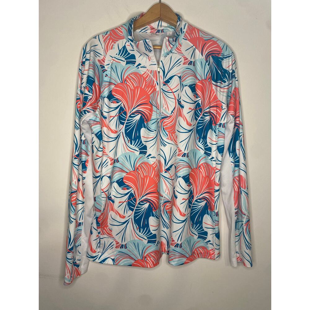 Lady‎ Hagen Floral Pull Over Sweater Top Quarter Zip Performance Golf Size Large